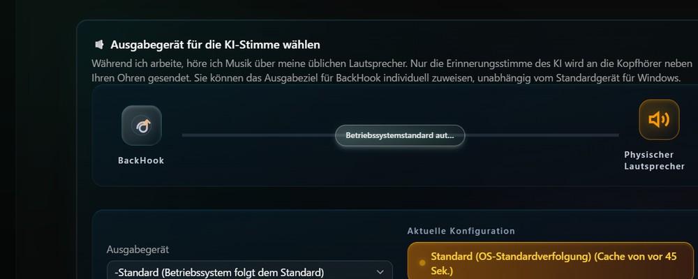 Einstellungsbildschirm, um die Sprachausgabe jeder KI einem bestimmten Gerät zuzuweisen