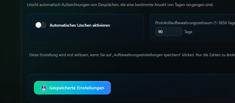 Protokollbildschirm zur Verwaltung der Aufzeichnung, wann die KI zu Ihnen gesprochen hat