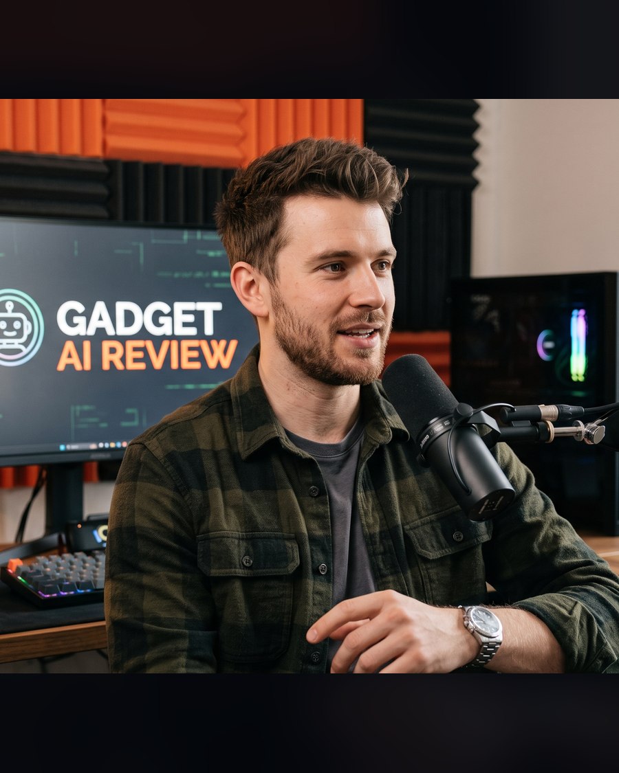 「GADGET AI REVIEW」収録風景、マイクに向かって話す配信者